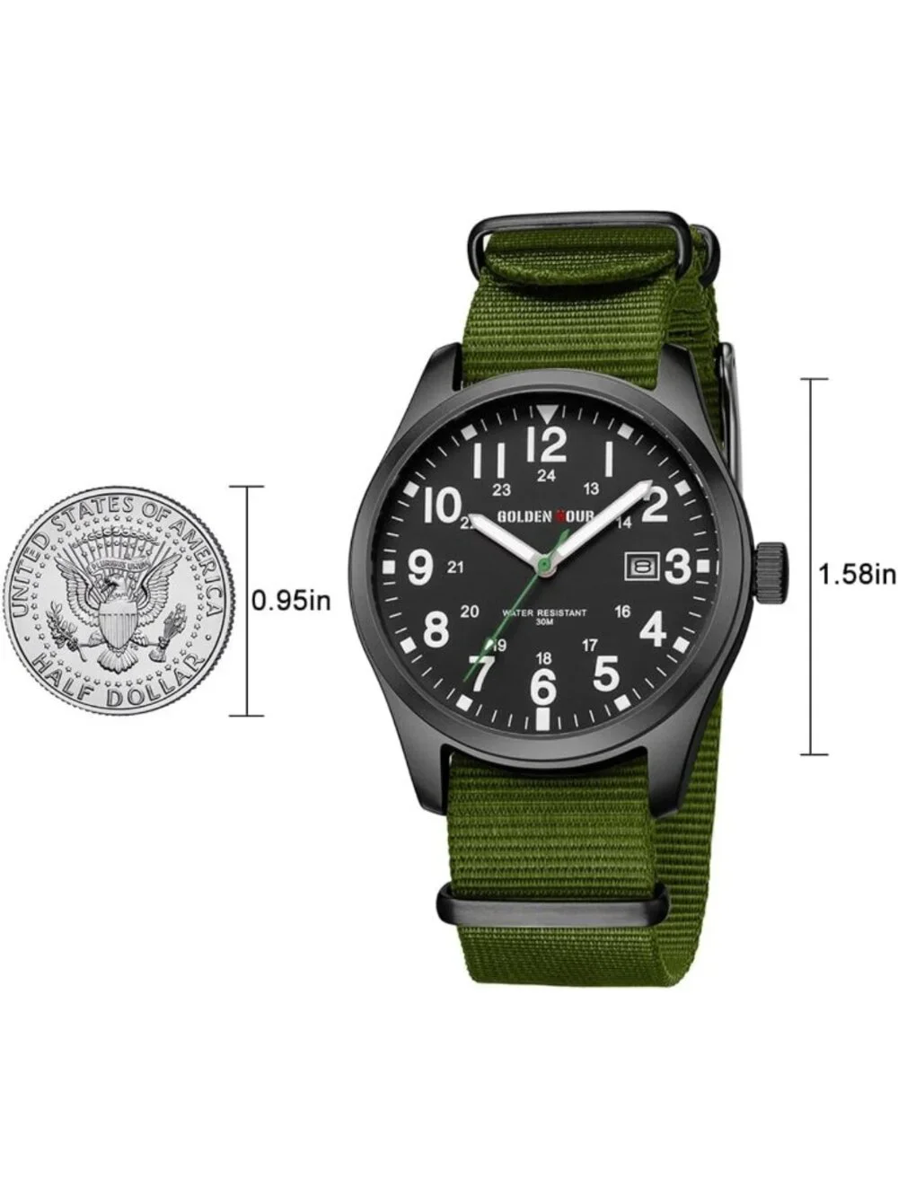 Men's Nylon Slip-Thru Strap Watch, Military Time, Easy Read Dial, Glowing Hands